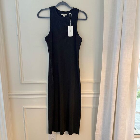 VINCE Ribbed Knit Midi Sleeveless Dress in Black Medium NWT - Picture 4 of 10